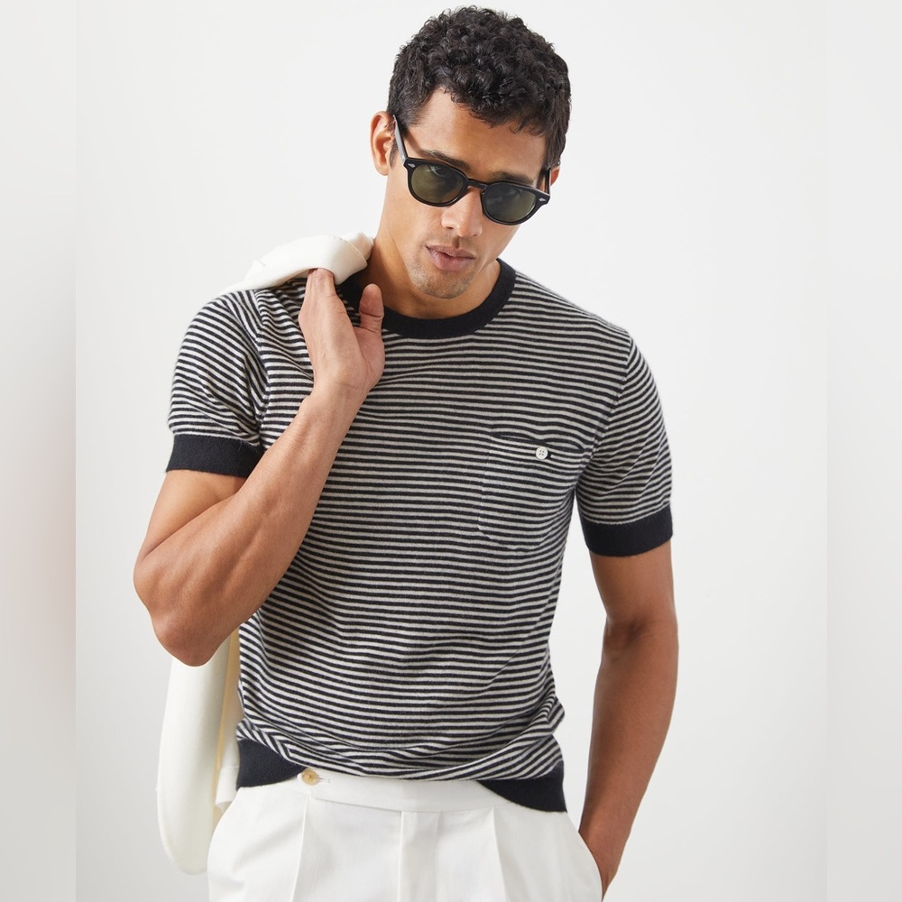 NWT | Todd Snyder | PREMIUM CASHMERE POCKET TEE IN BLACK STRIPE